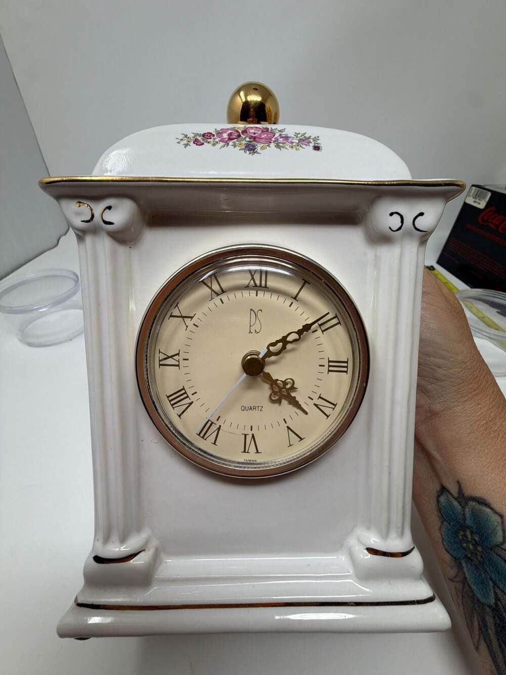 Paul Sebastian PS 1993 Limited Edition Porcelain Mantel Quartz Clock with Floral